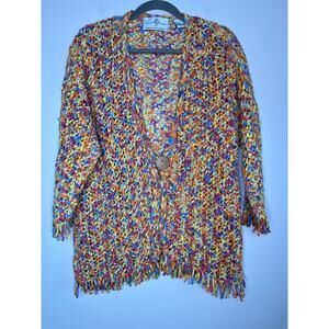 1990s Design Options Rainbow Shag Ribbon Maximalist Dopamine Artsy Cardigan L
